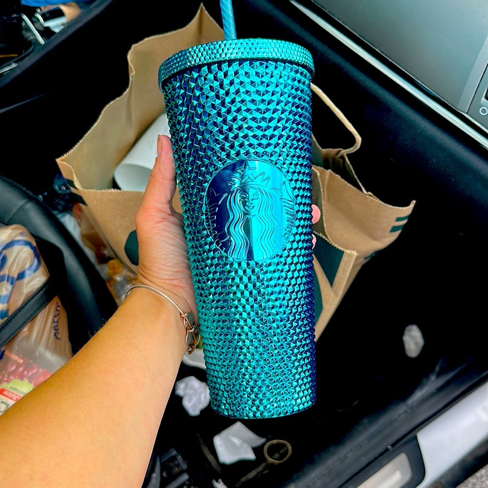 🌟 Starbucks Teal Splash Bling Tumbler • 24oz • Summer 2023